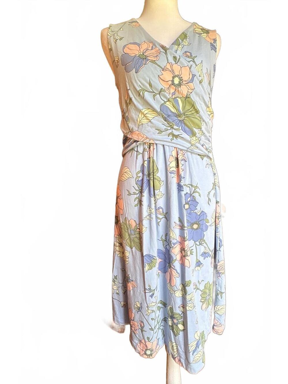 Lands’ End Cotton Wrap Dress Blue Delicate Floral S